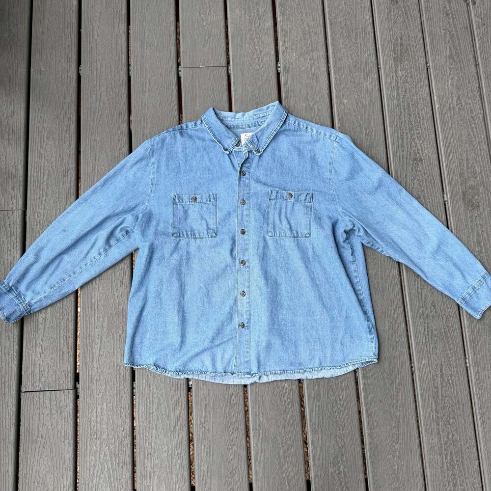Vintage Open Trails Mens Long Sleeve Denim Button-Down Shirt Size 2XL